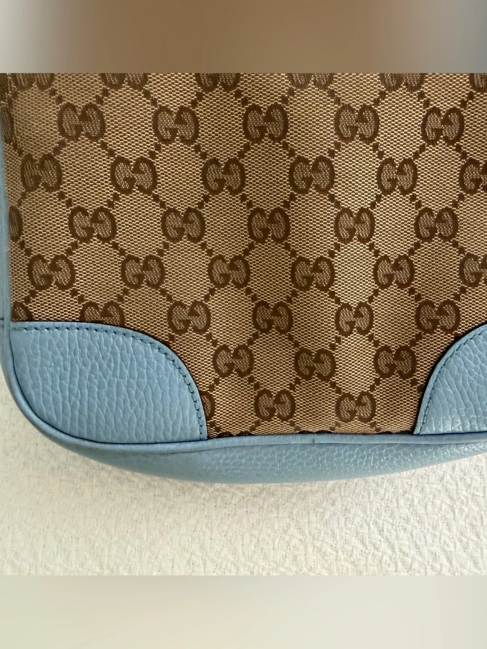 Gucci Brown GG Canvas and Light Blue Leather Crossbody Bag